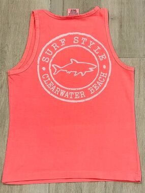 Trading Co Surf Style Clearwater Beach Neon Coral Tank Top Shark Graphic XS